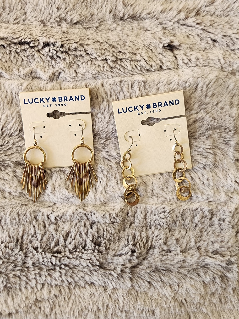 Lucky Brand Shiny Gold Fringe & Linked Circle Dangle Earrings